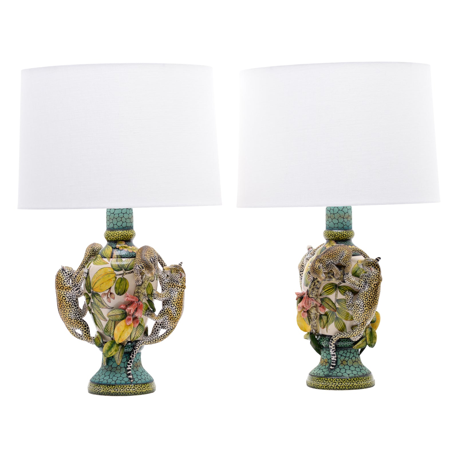 Pair of leopard lamps