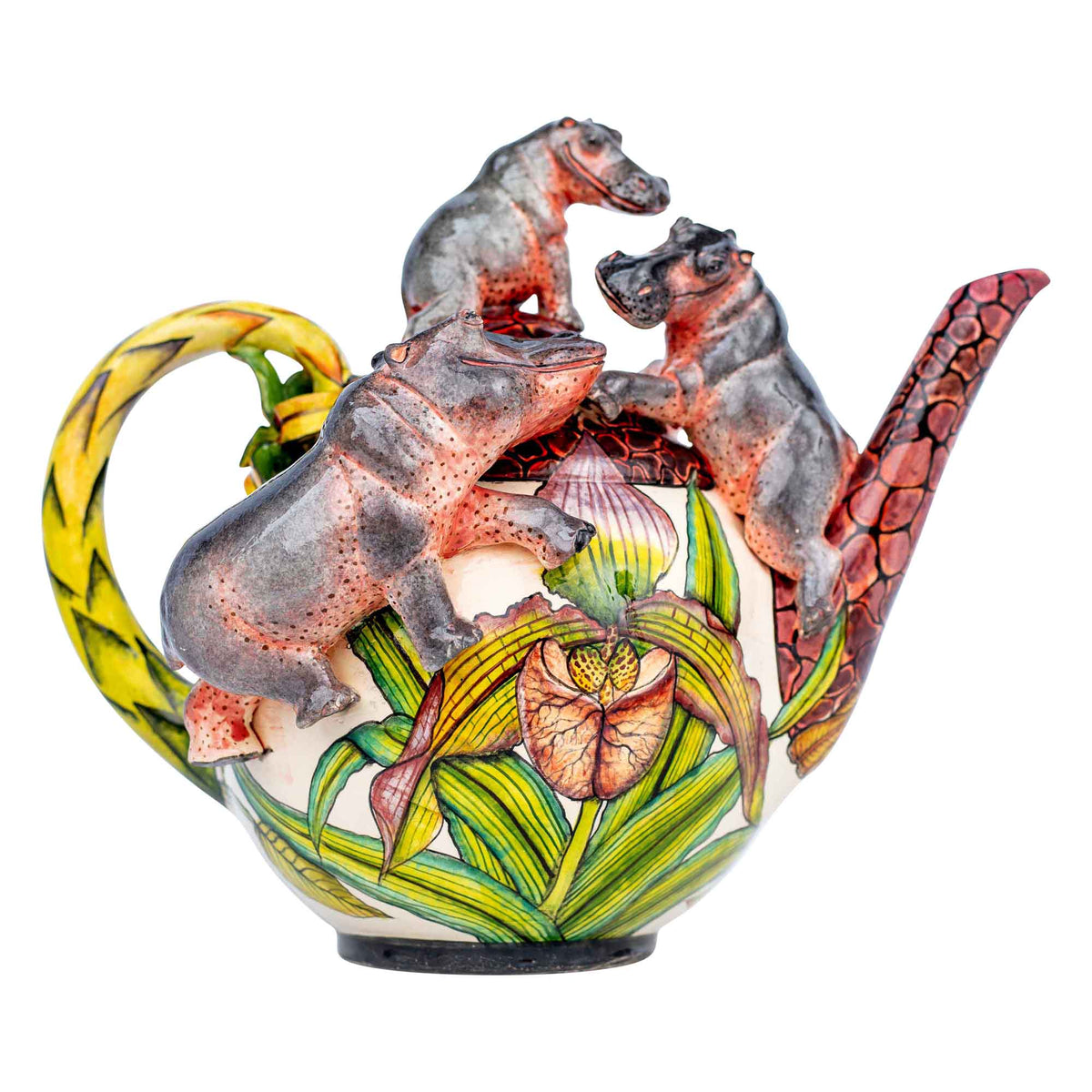 Hippo & cymbidium orchid teapot
