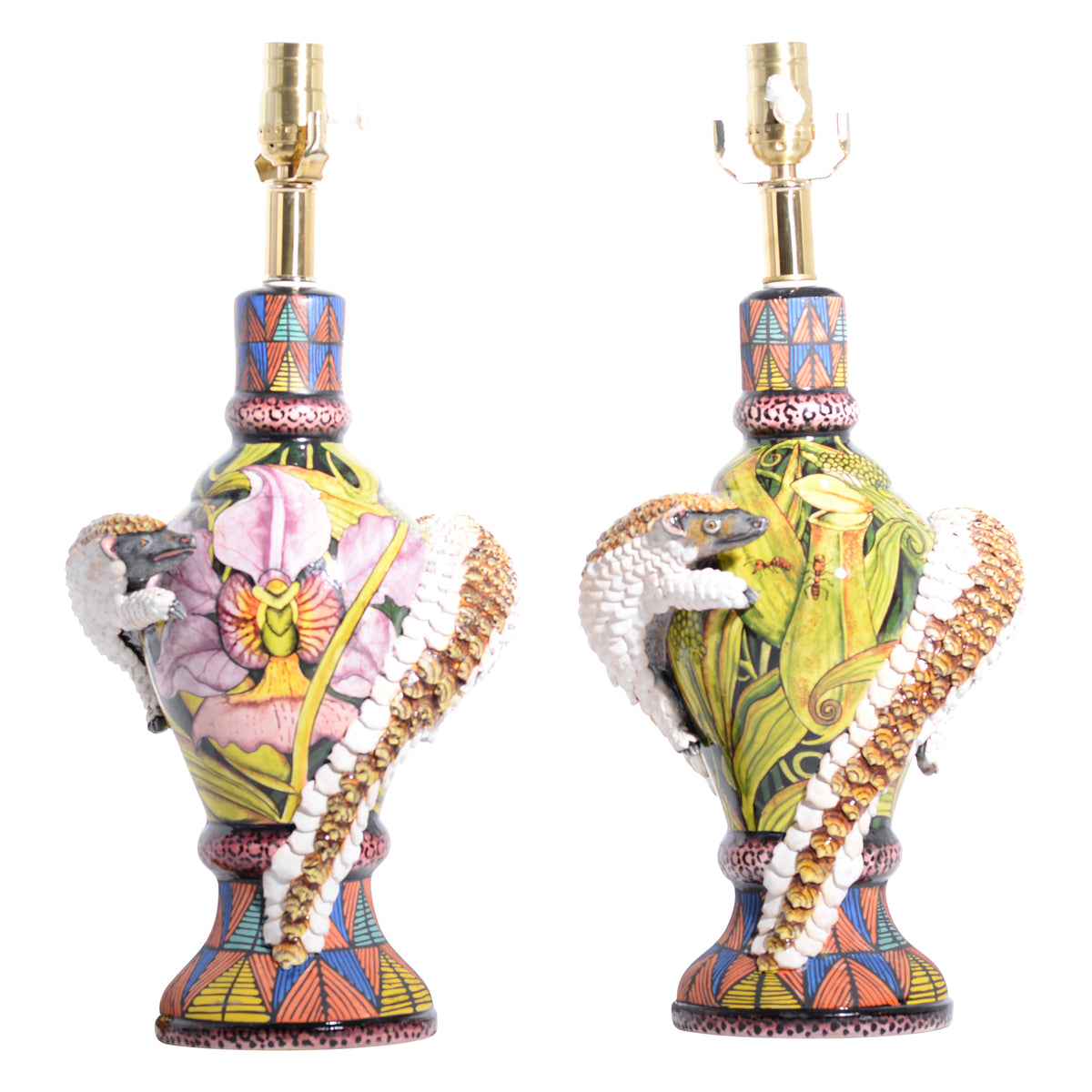 Pair of pangolin lamps