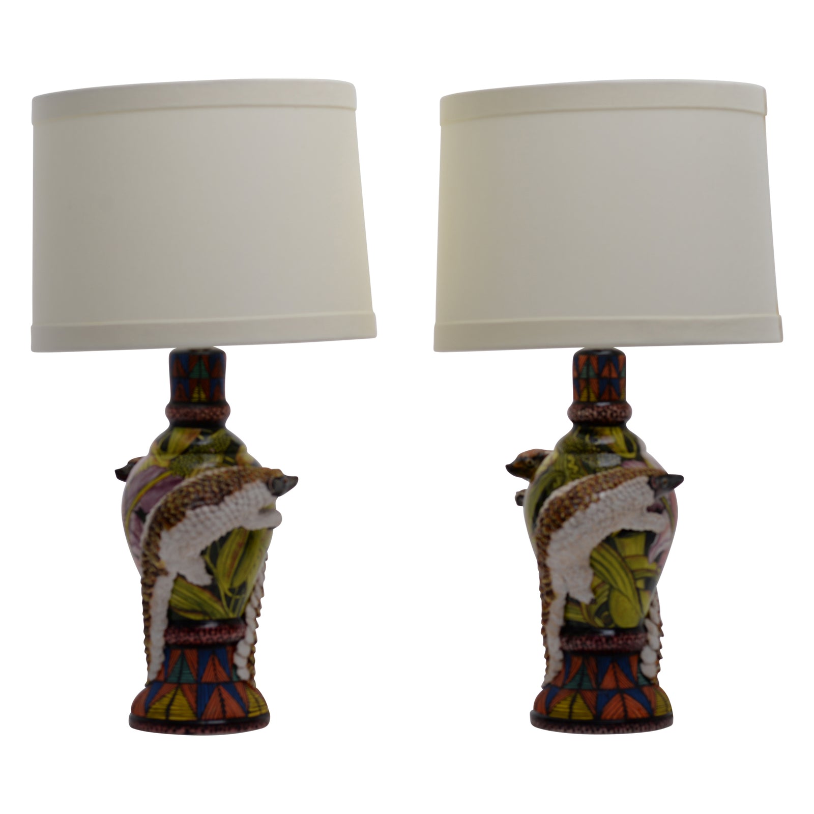 Pair of pangolin lamps
