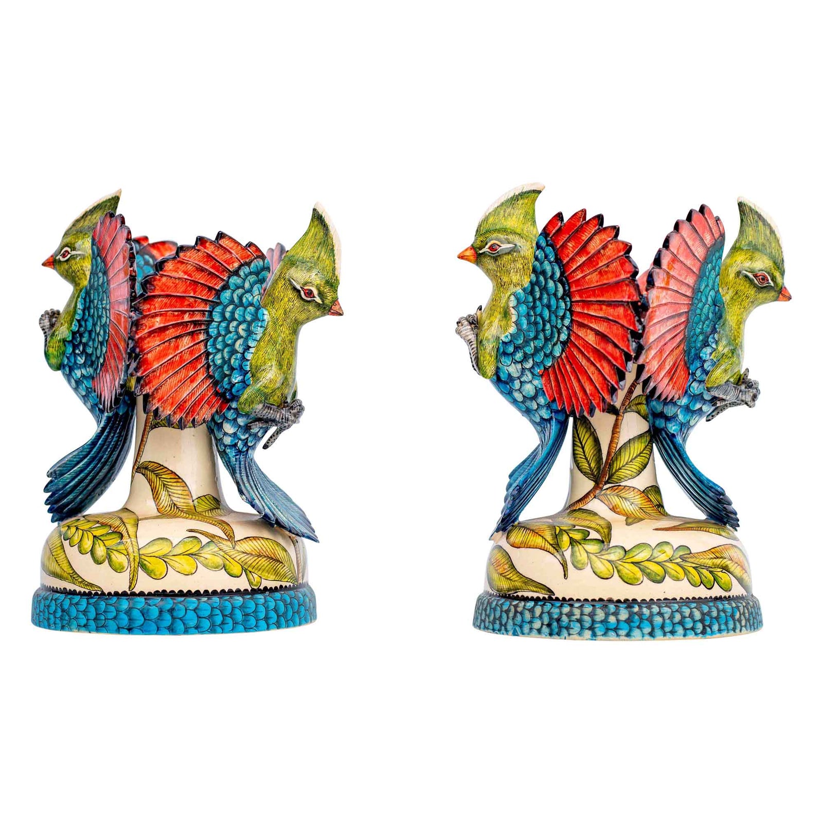 Pair of turaco candleholders