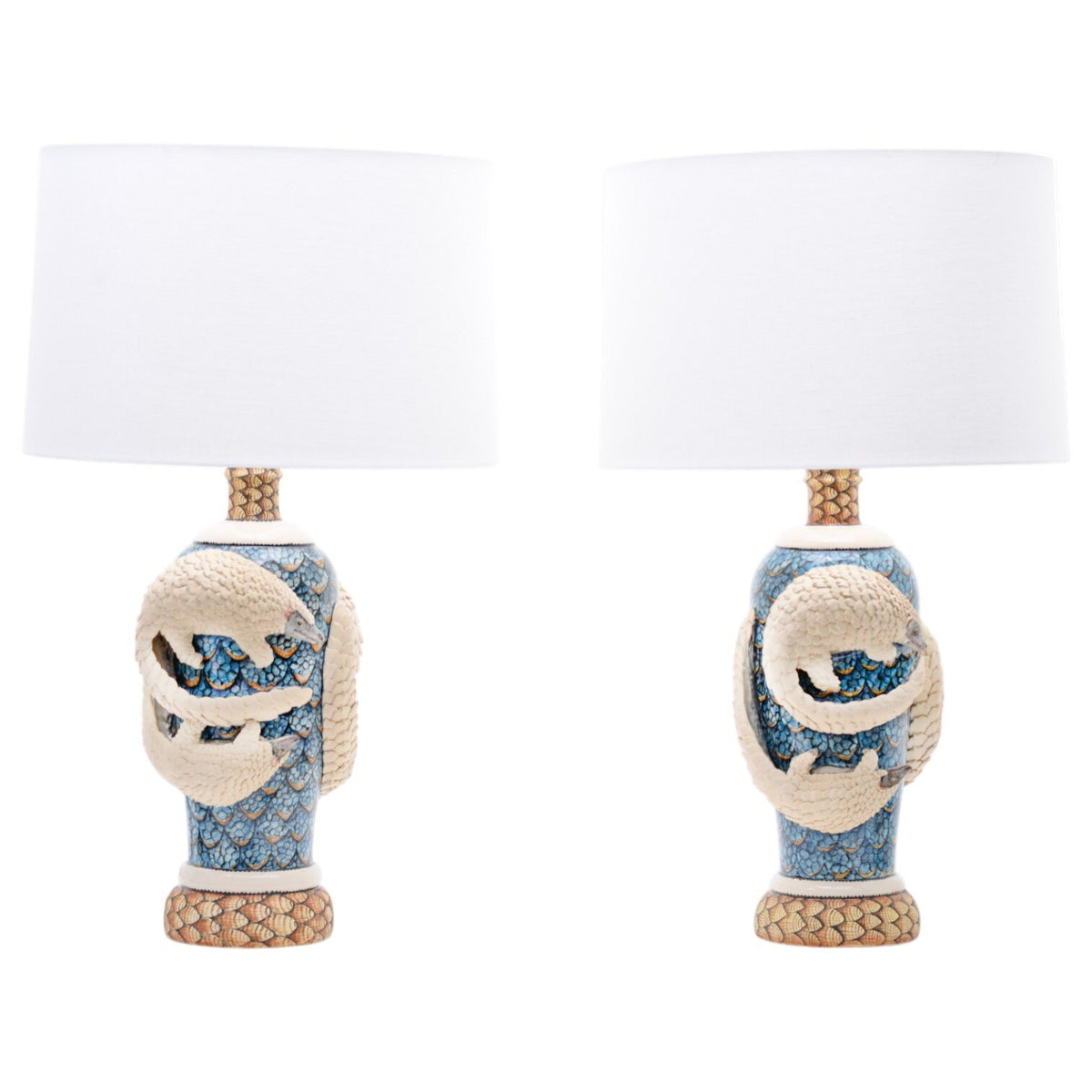 Pair of pangolin lamps