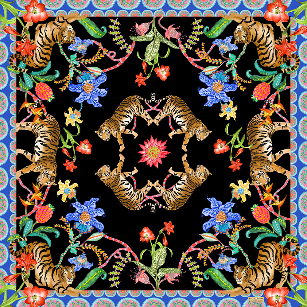 Tiger Pocket Square Black