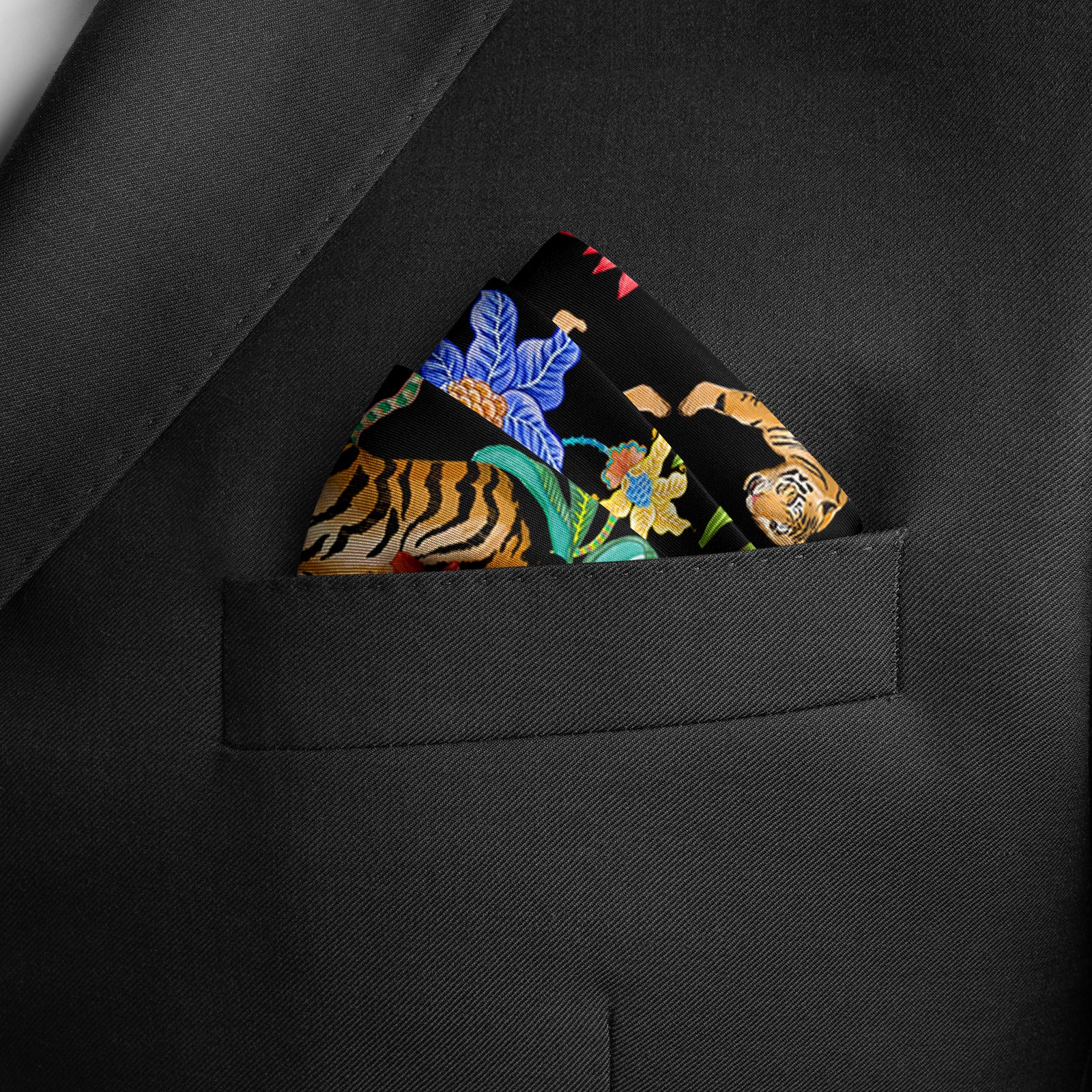 Tiger Pocket Square Black