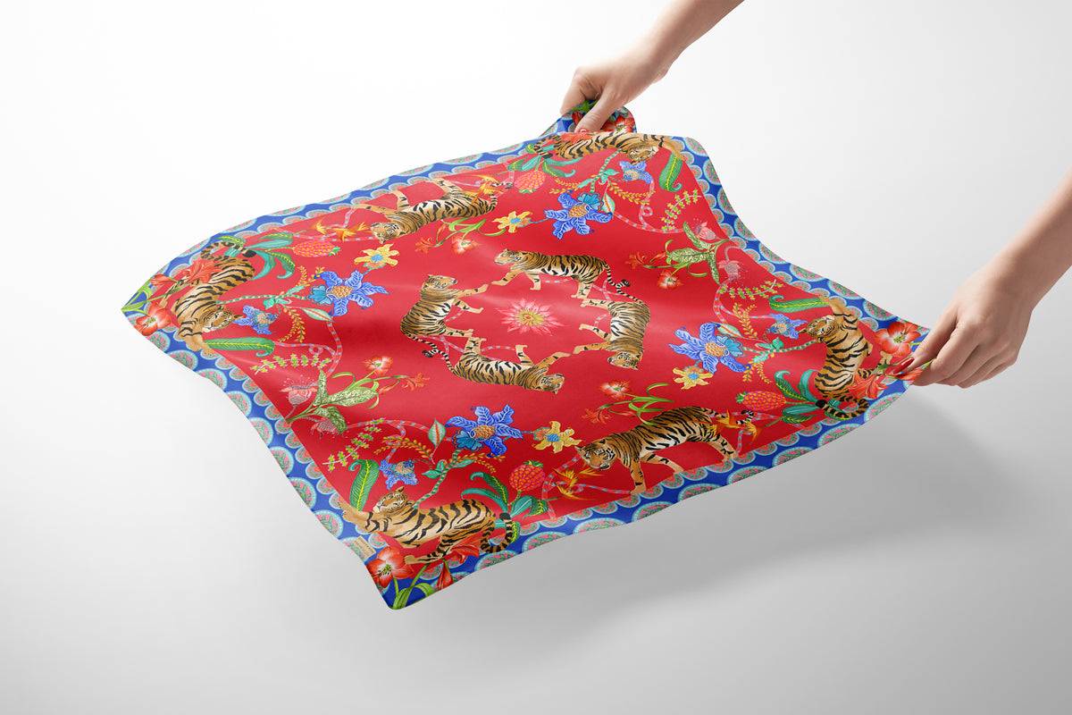 Tiger Pocket Square Red