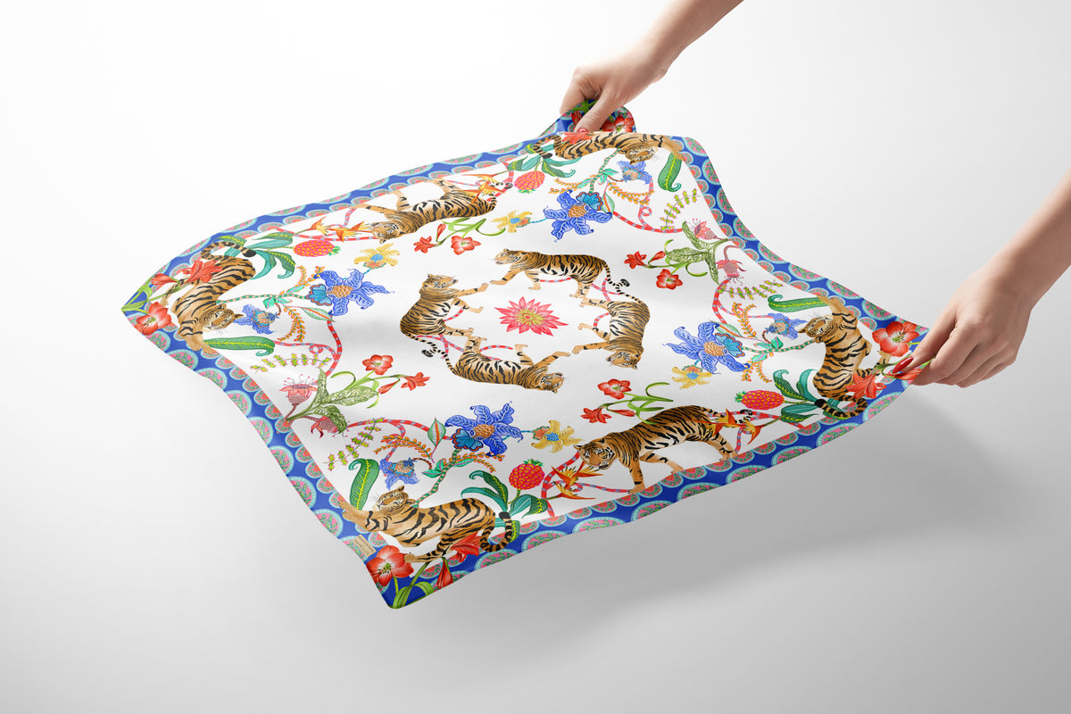 Tiger Pocket Square White