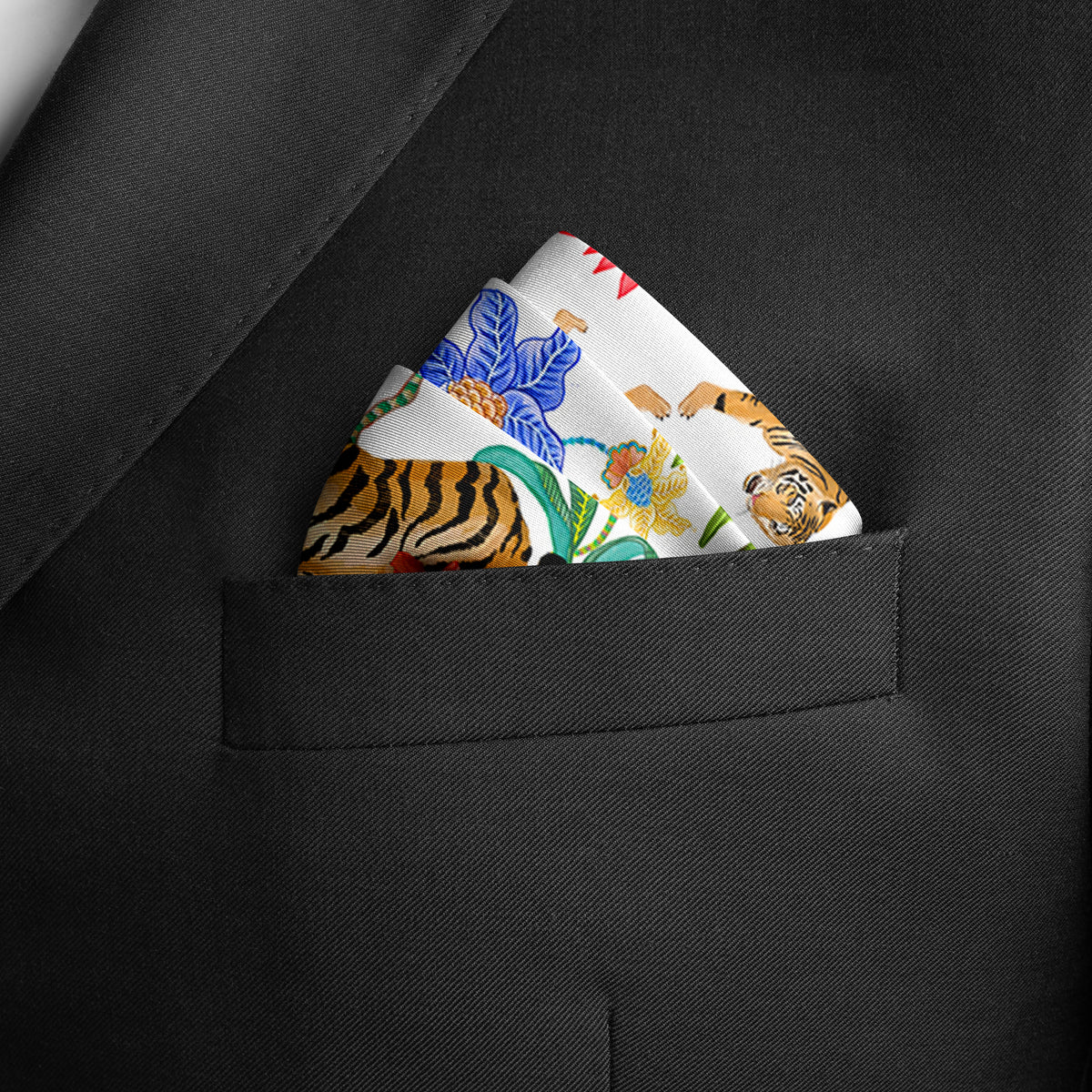 Tiger Pocket Square White