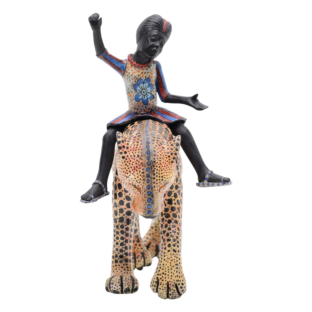 Leopard rider sculpture