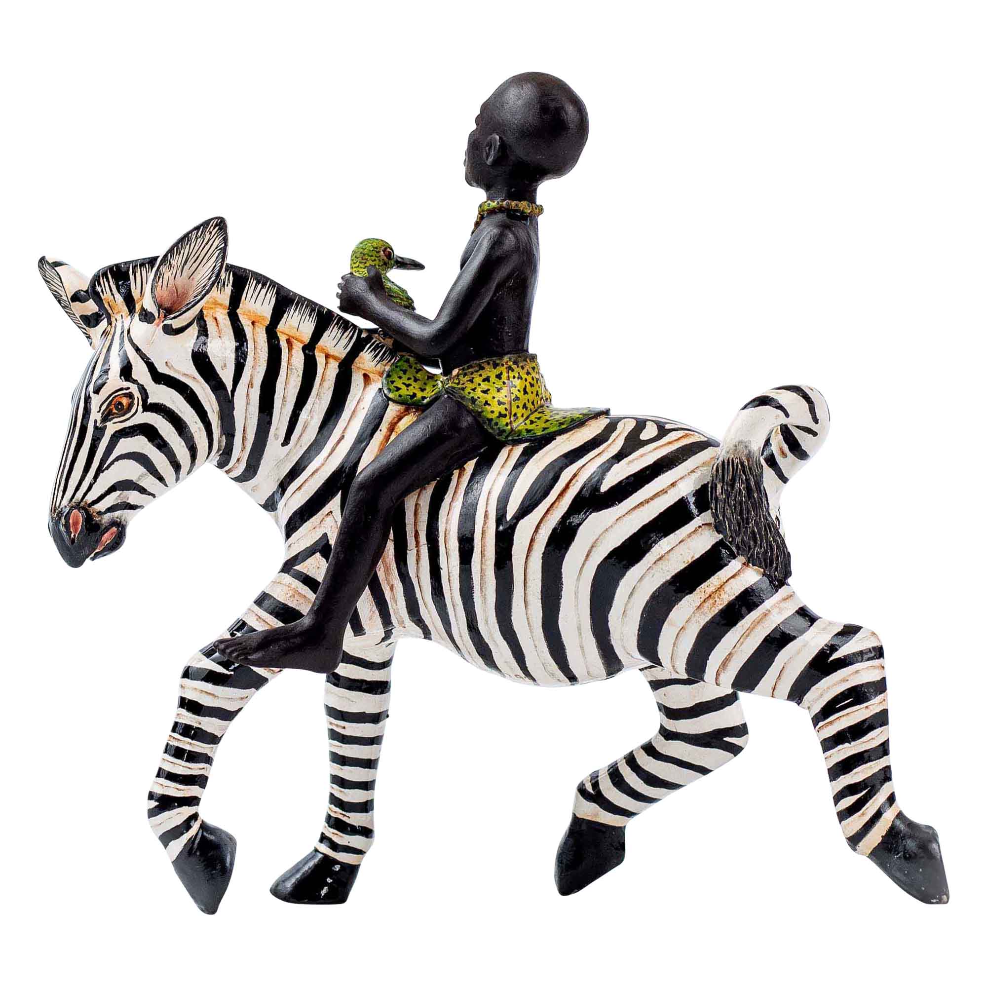 Zebra rider sculpture