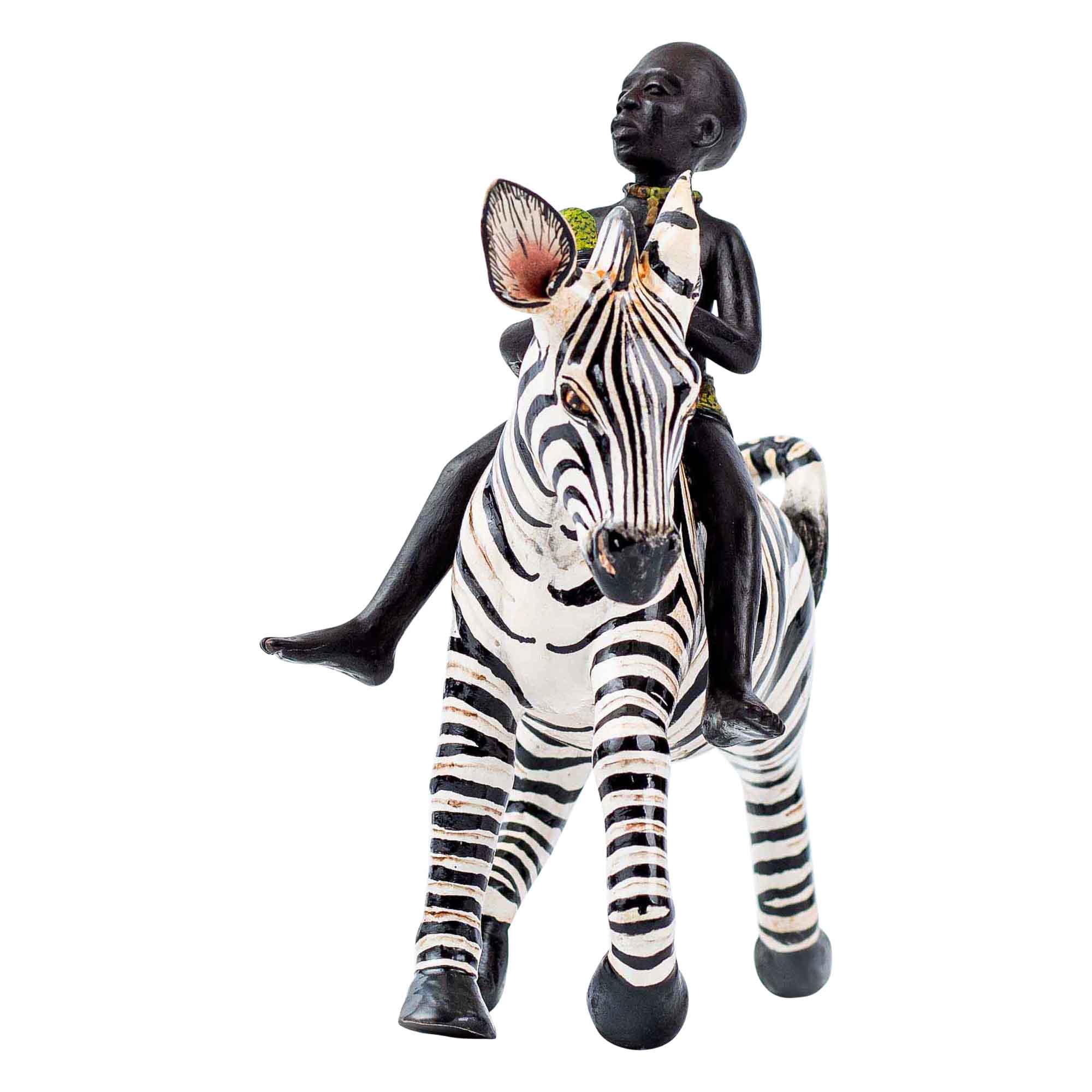 Zebra rider sculpture