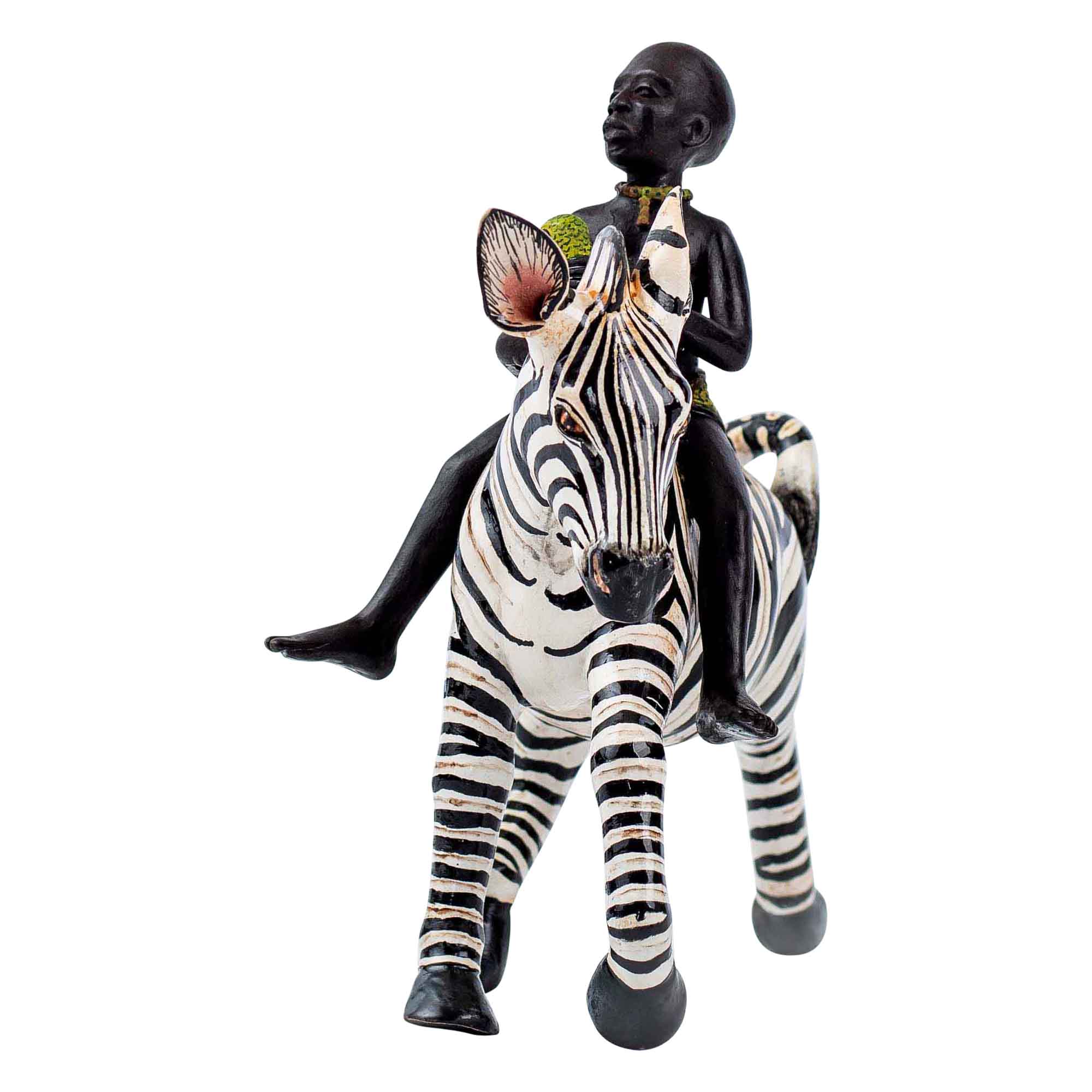Zebra rider sculpture