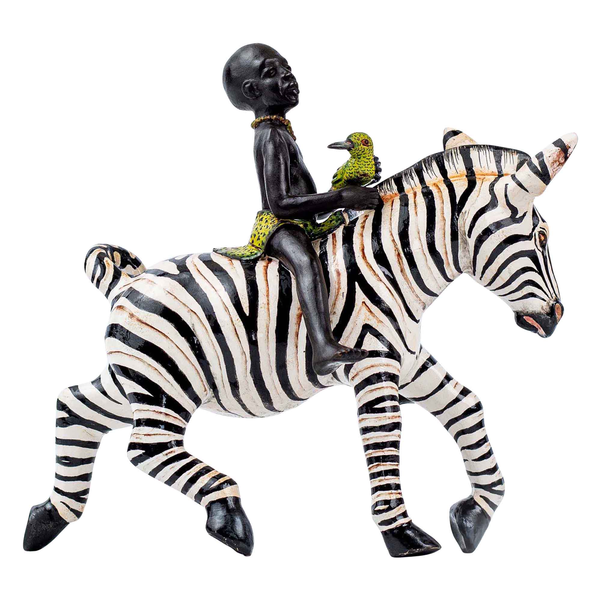 Zebra rider sculpture