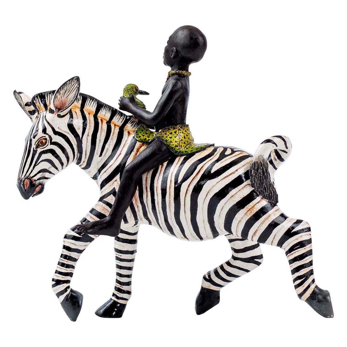 Zebra rider sculpture