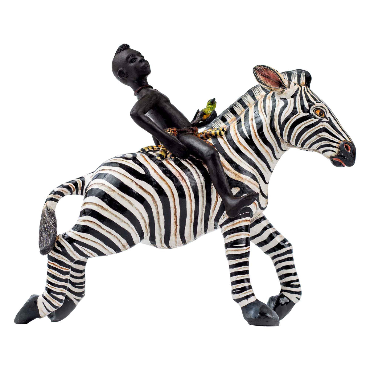 Zebra rider sculpture