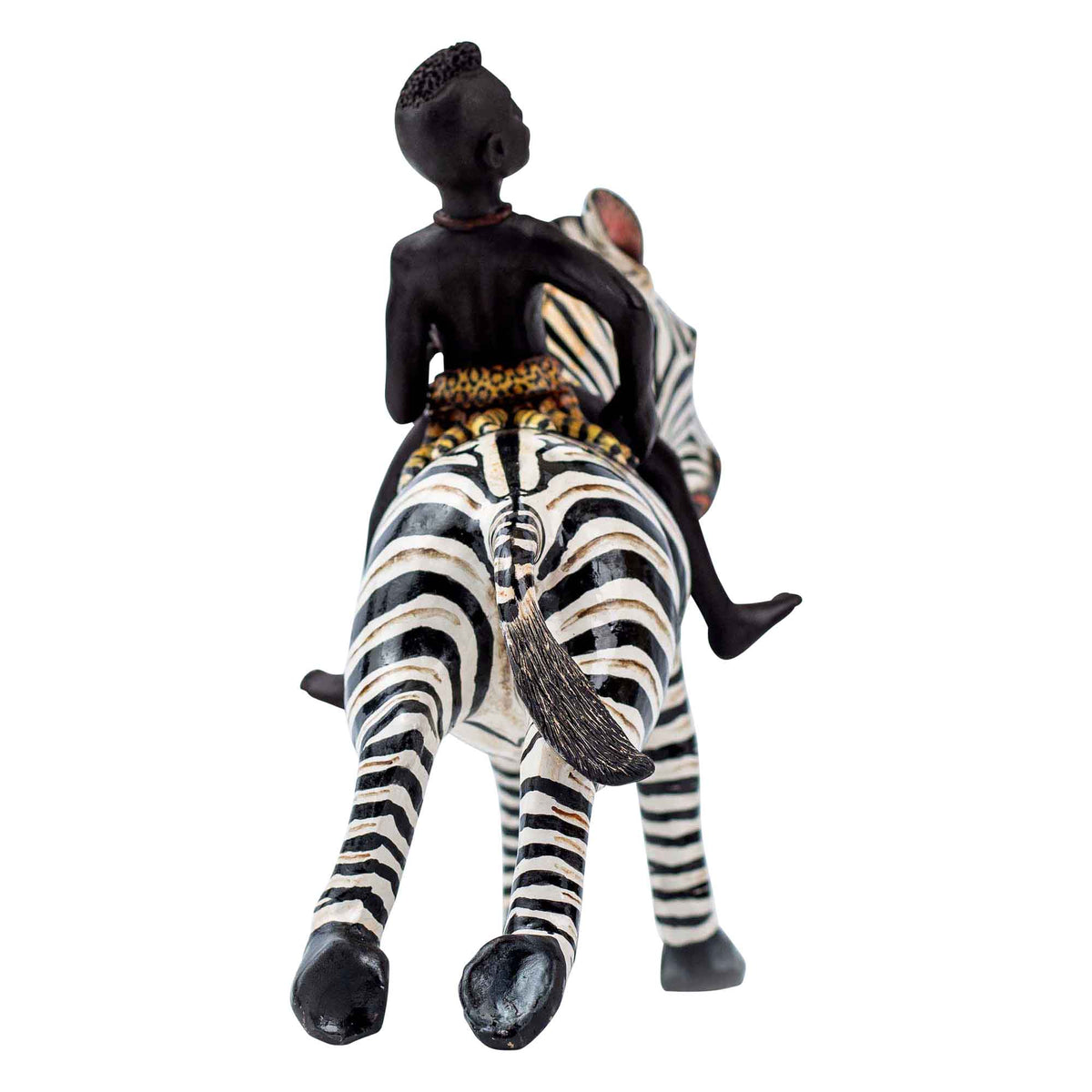 Zebra rider sculpture