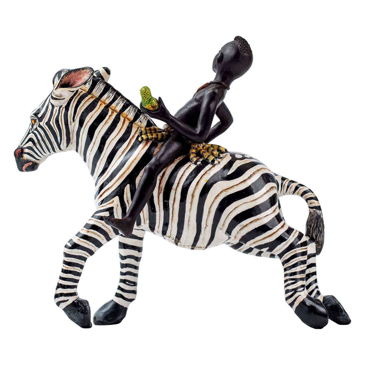 Zebra rider sculpture