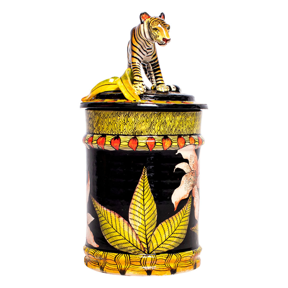 Tiger on a sunset cookie jar