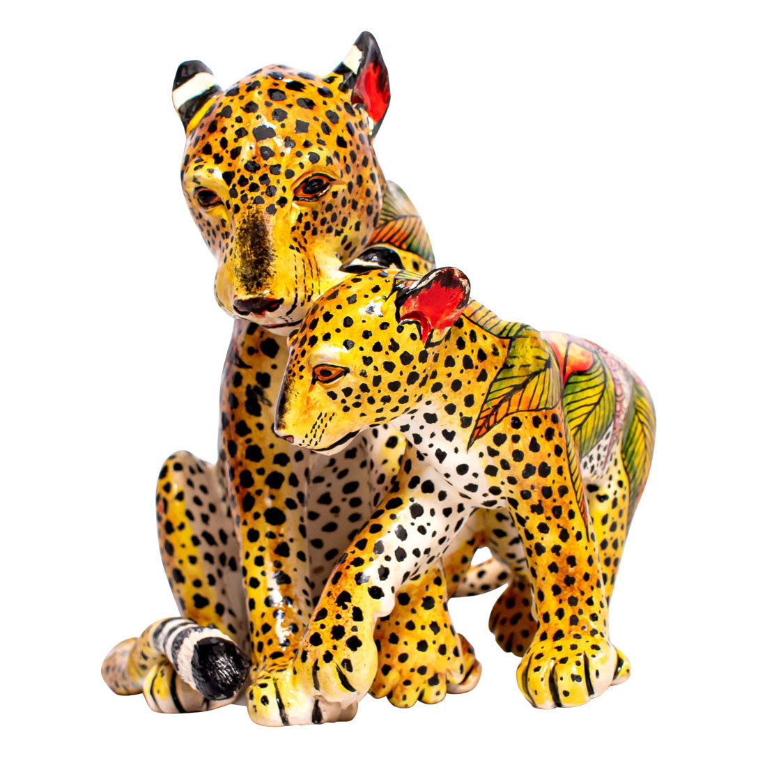 Leopard with cub sculpture