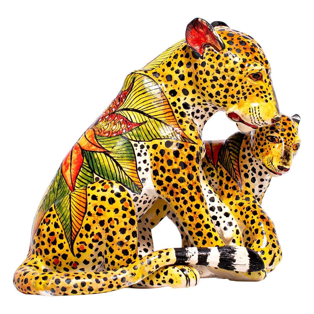 Leopard with cub sculpture