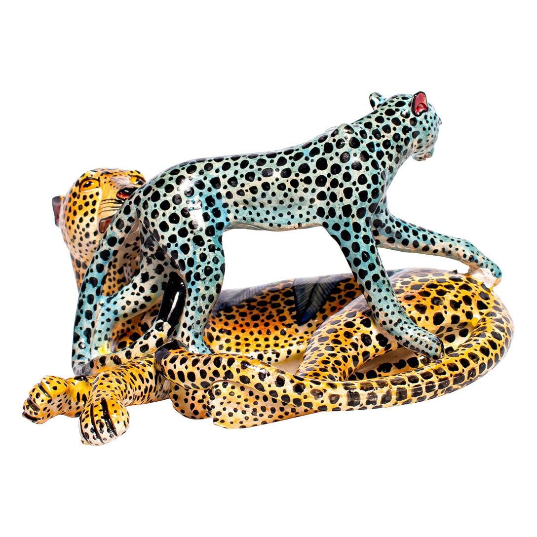 Cheetah with cub sculpture