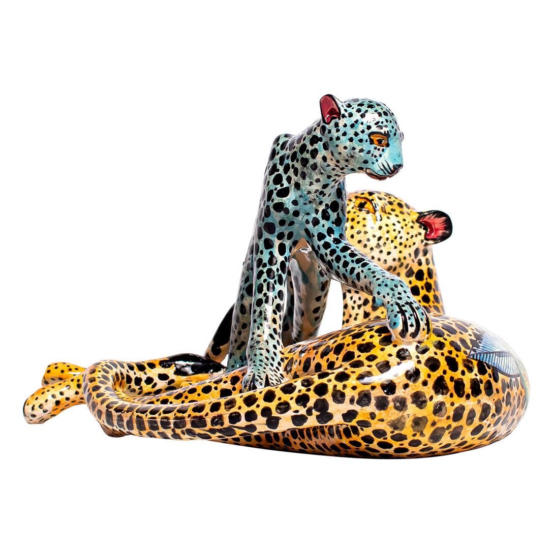 Cheetah with cub sculpture