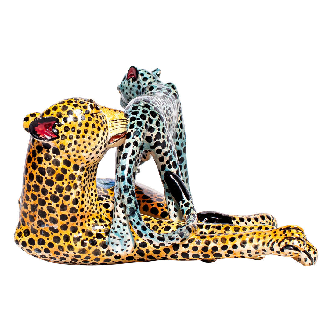 Cheetah with cub sculpture