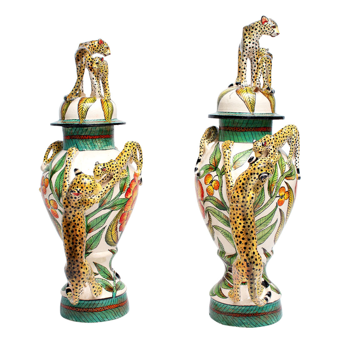 Cheetah urns pair