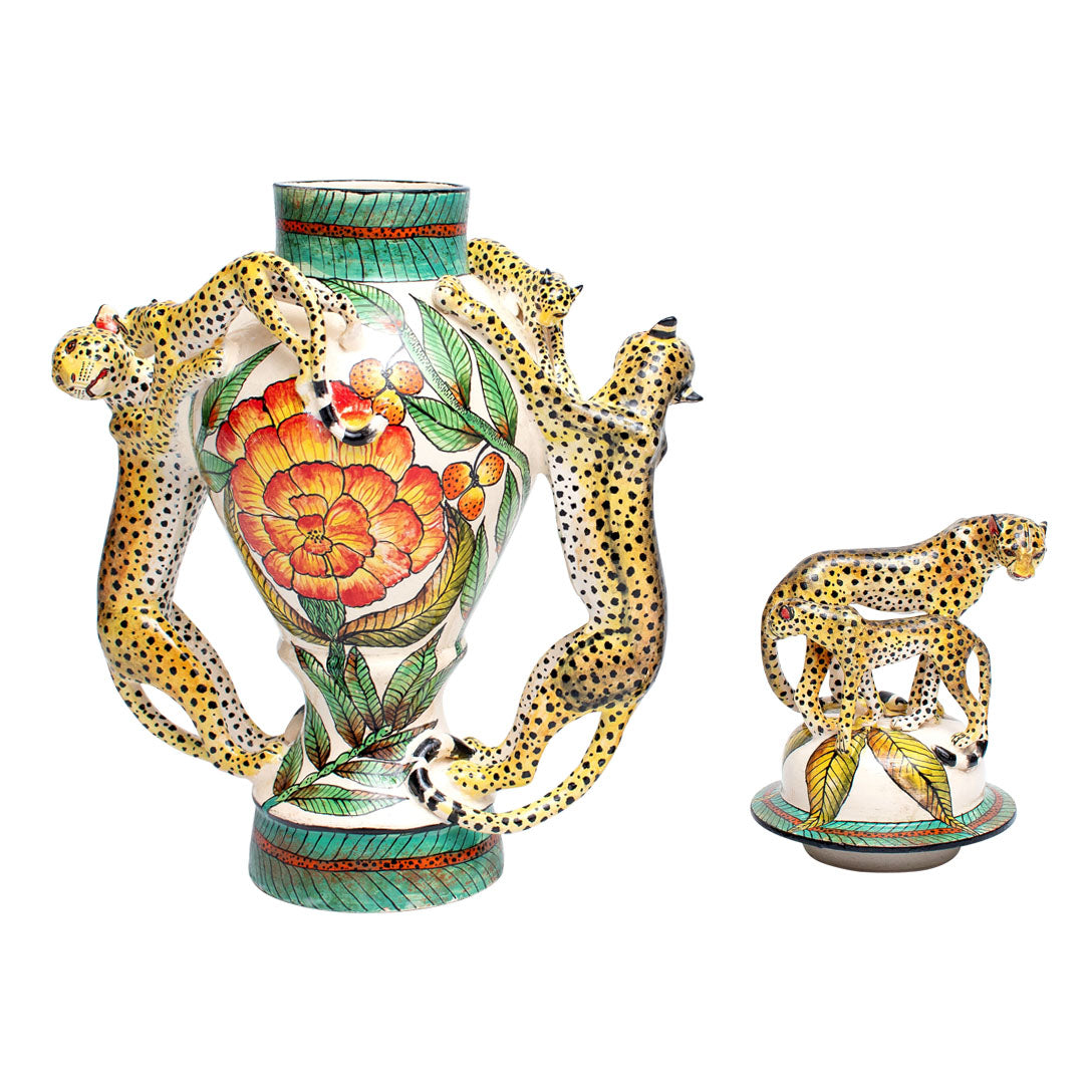 Cheetah urns pair