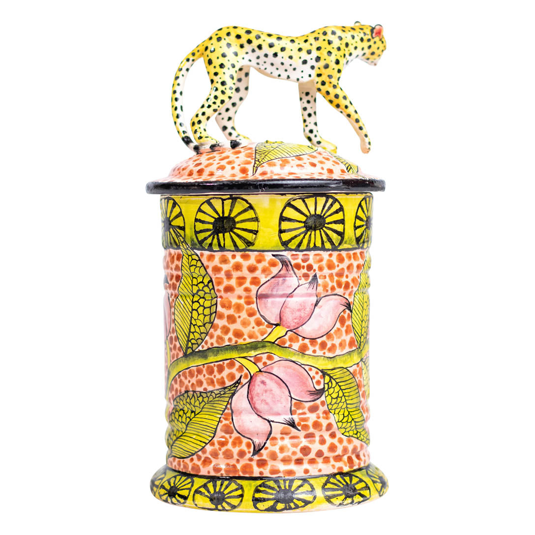 Cheetah cookie jar