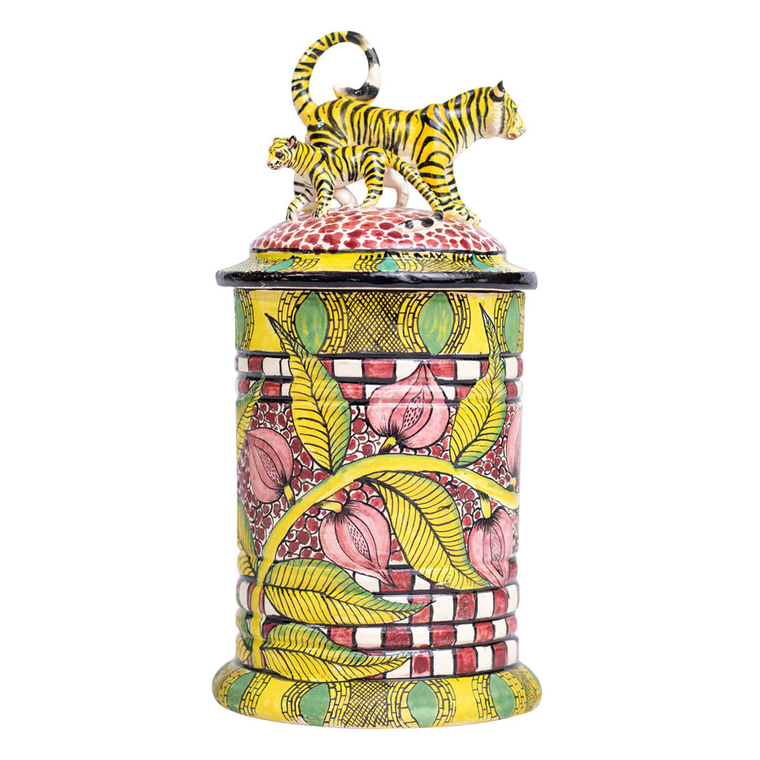 Tiger and baby hunt cookie jar