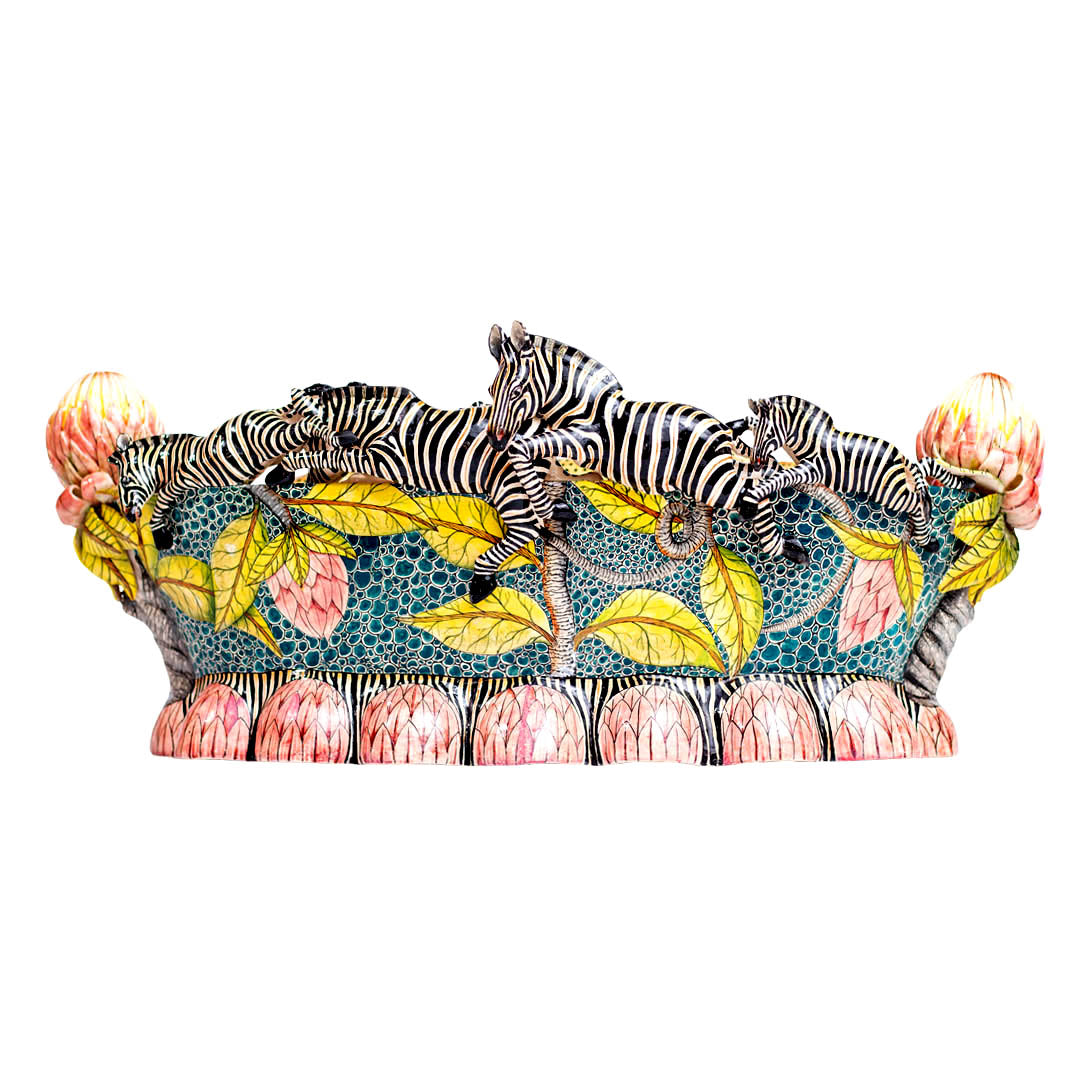 Zebra & cheetah protea flower bowl