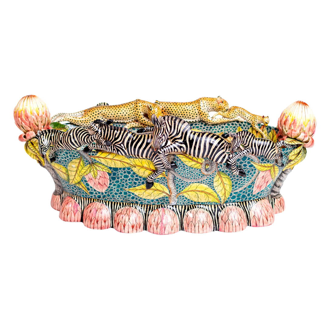 Zebra & cheetah protea flower bowl