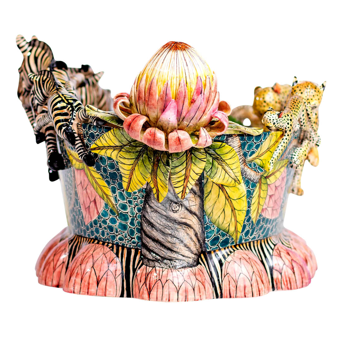 Zebra & cheetah protea flower bowl