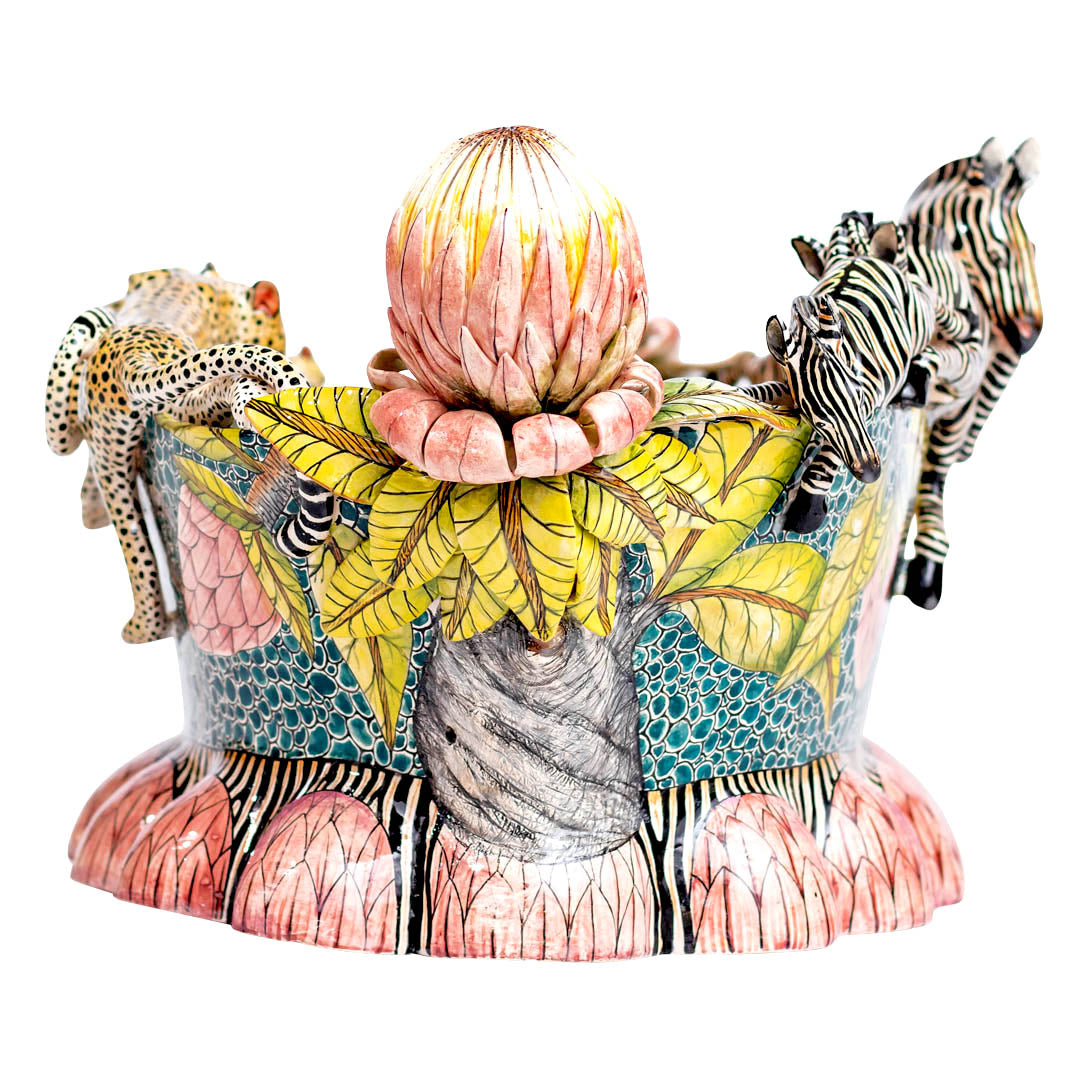 Zebra & cheetah protea flower bowl