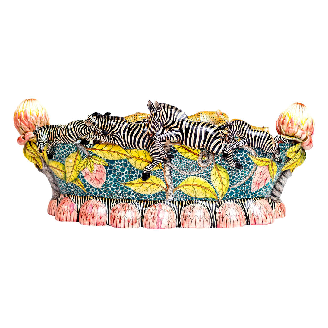 Zebra & cheetah protea flower bowl