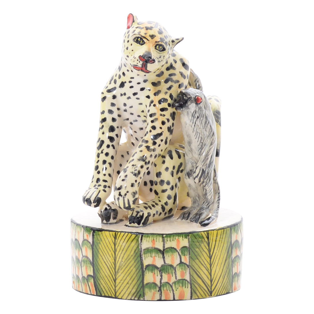 Leopard & monkey sculpture