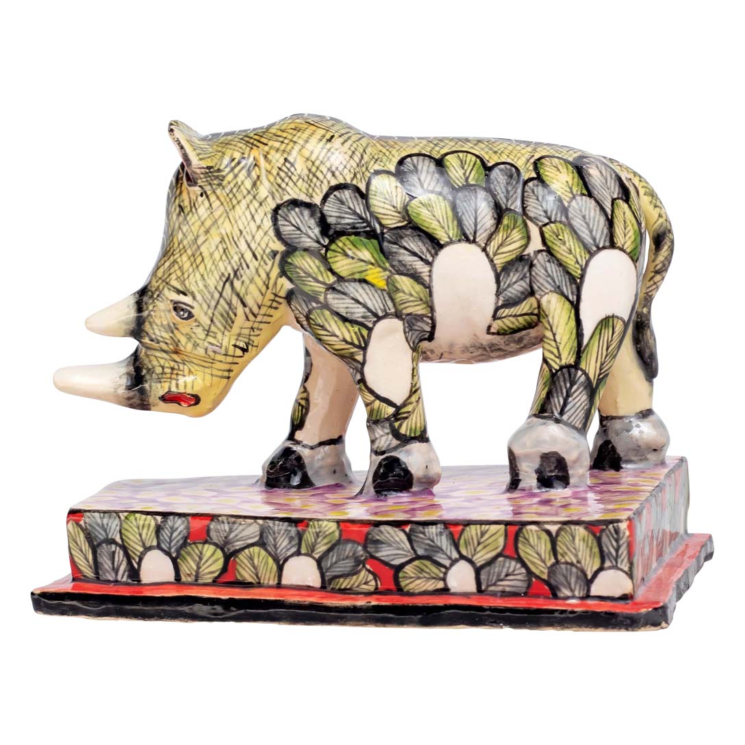 Skin designed rhinoceros standing sculpture