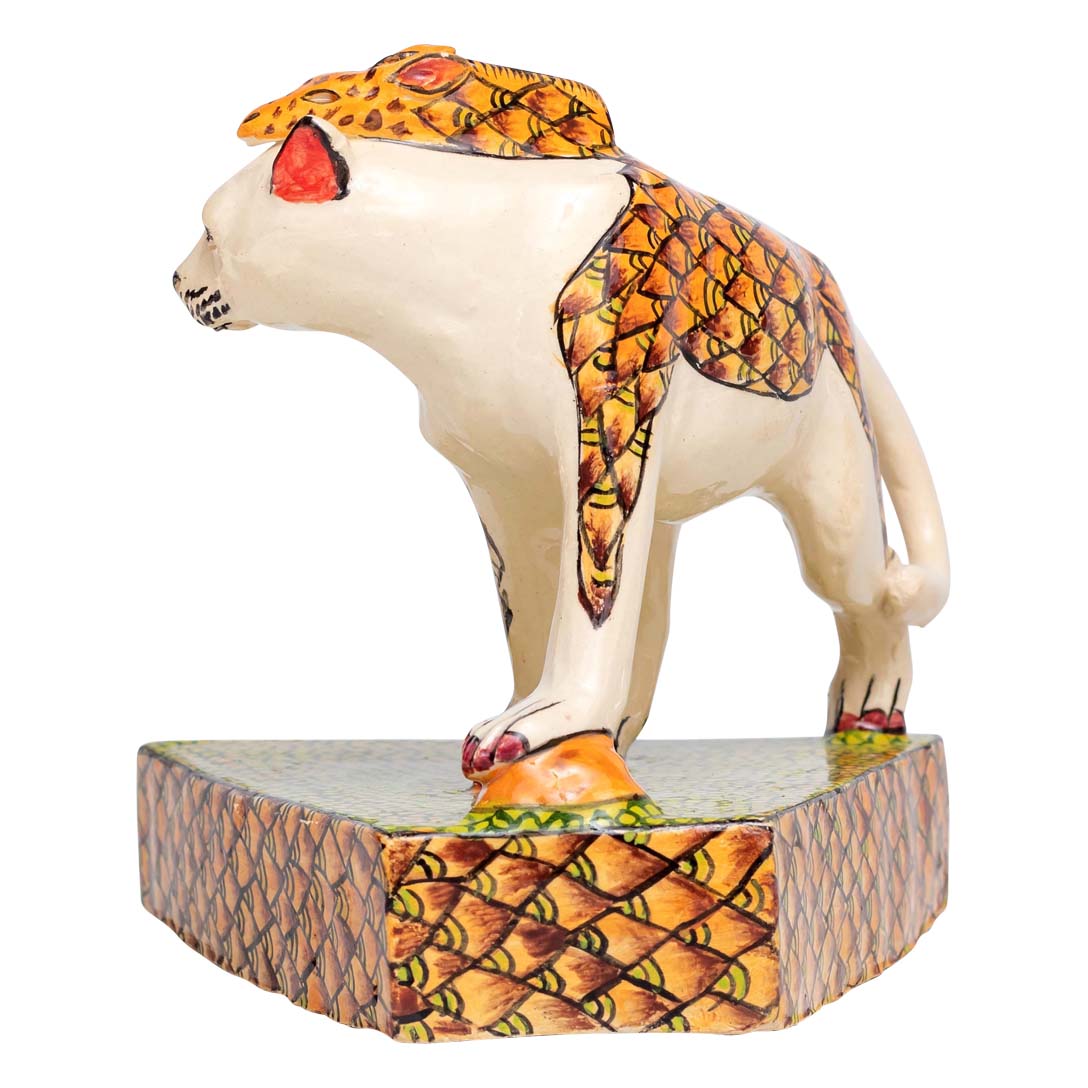 Giraffe skin on white leopard sculpture