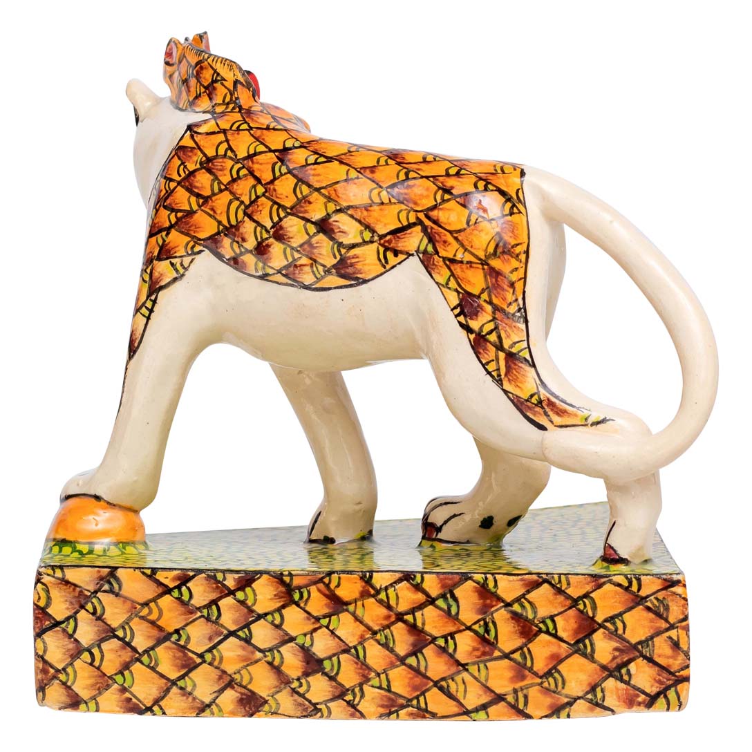 Giraffe skin on white leopard sculpture