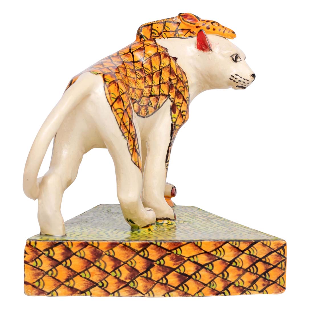 Giraffe skin on white leopard sculpture