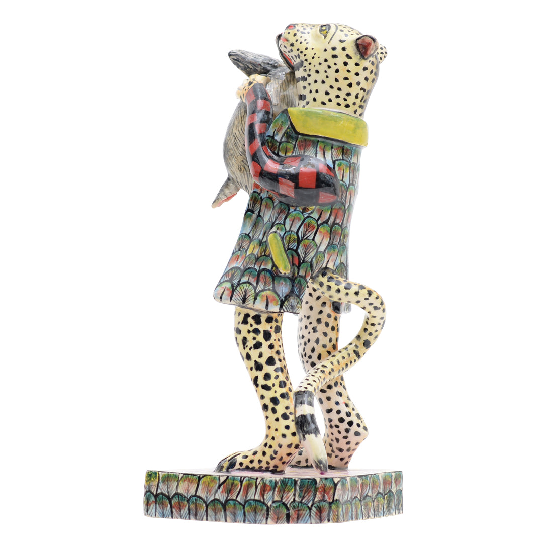 Leopard & rabbit sculpture