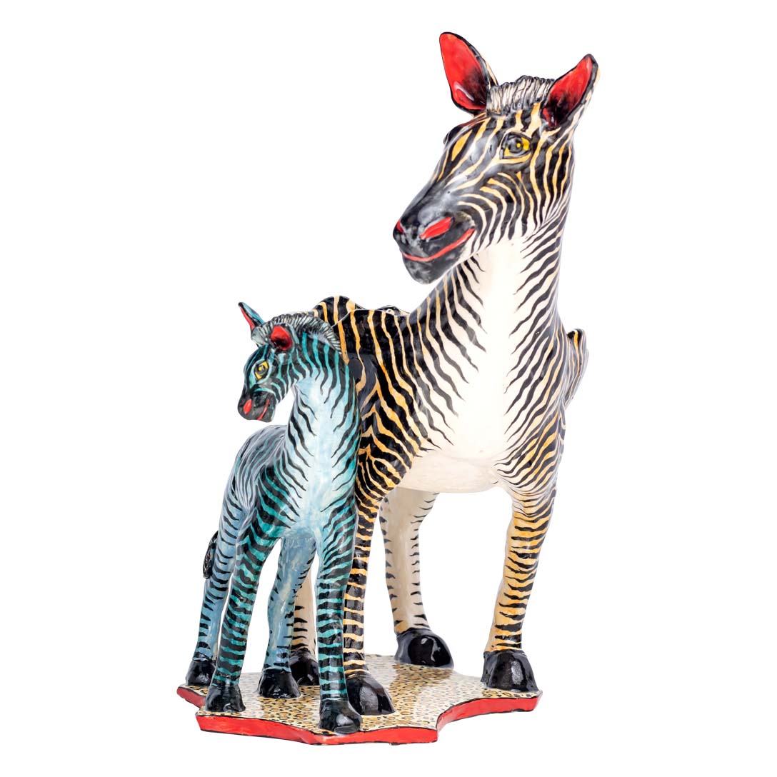 Yellow zebra with her blue foal designed peanut bowl