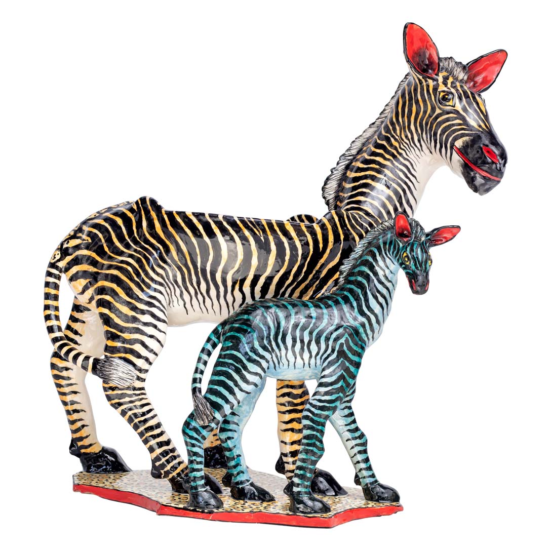 Yellow zebra with her blue foal designed peanut bowl