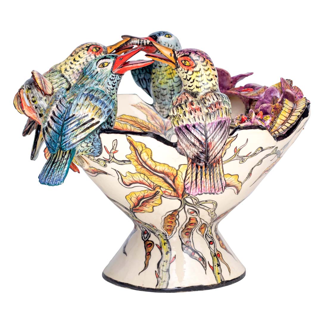 4 birds & flowers designed bowl sculpture