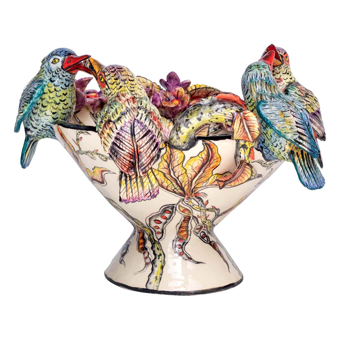 4 birds & flowers designed bowl sculpture