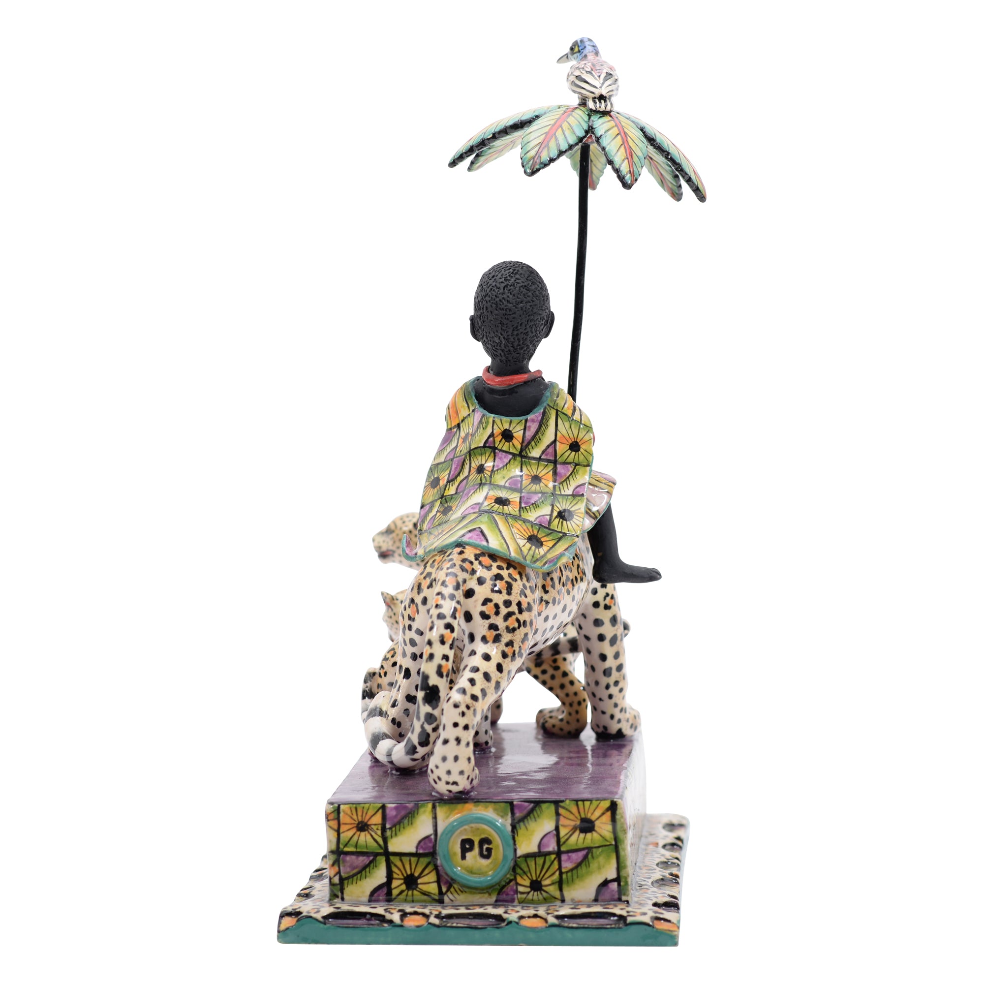African woman on leopard rider sculpture