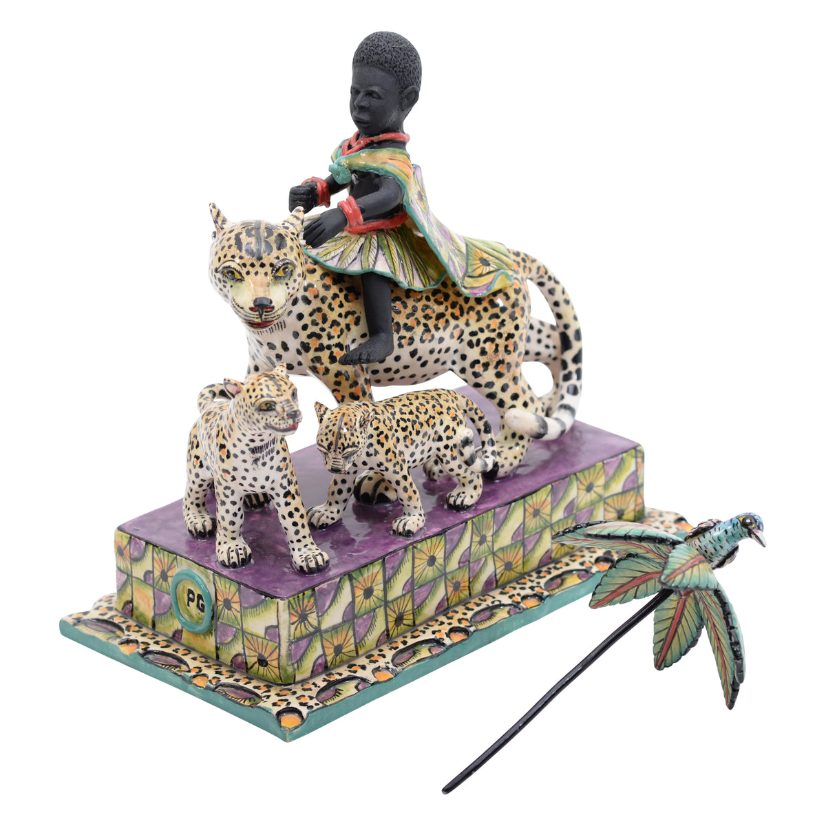 African woman on leopard rider sculpture