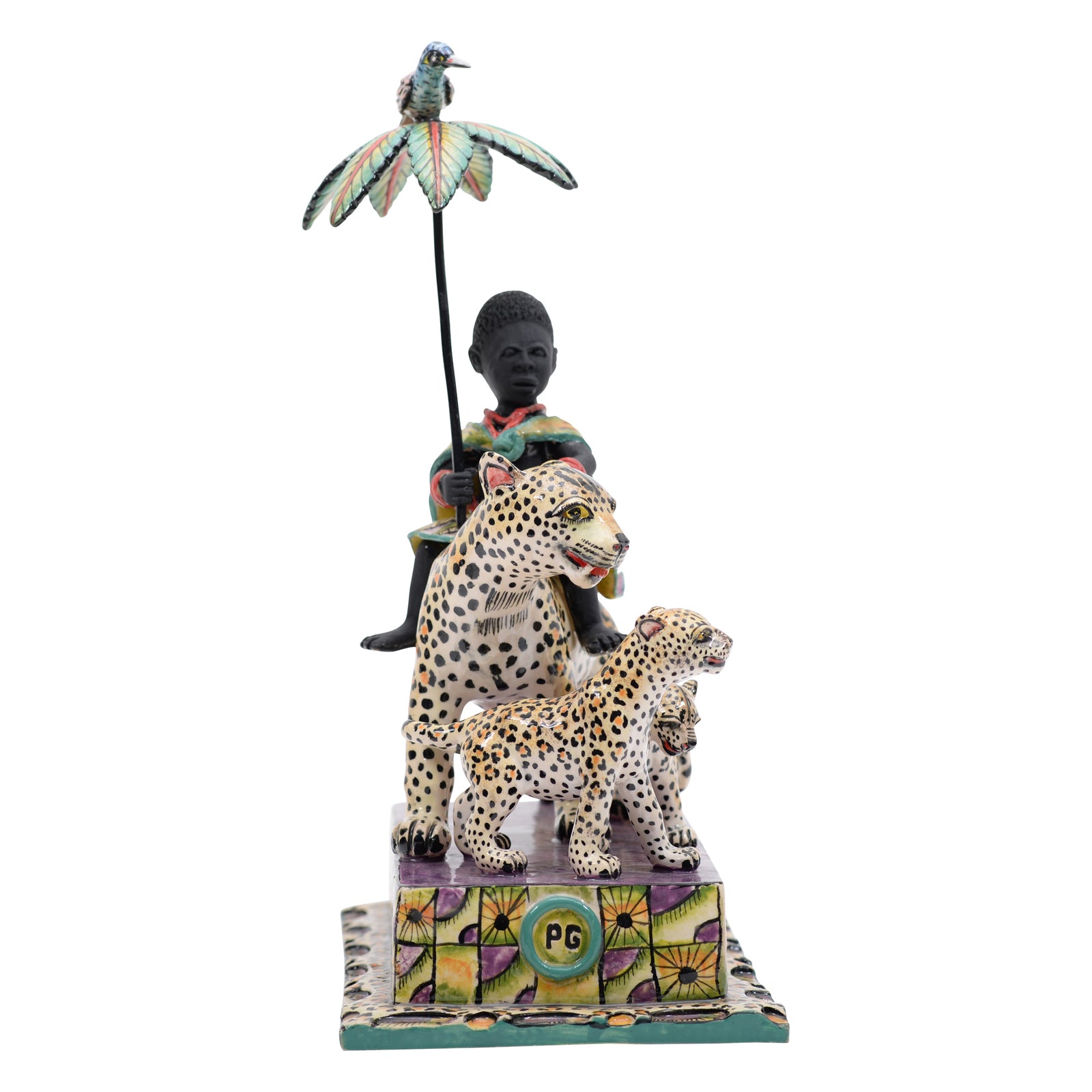 African woman on leopard rider sculpture
