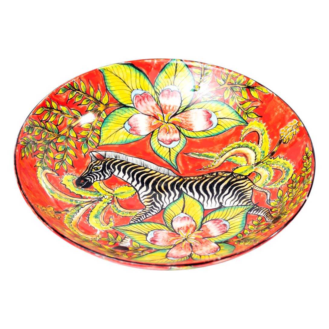 Zebra & flower red plate