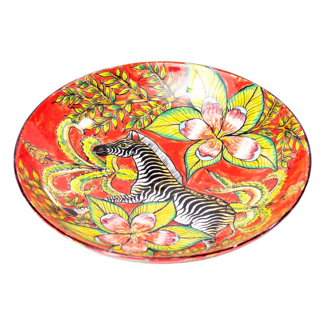 Zebra & flower red plate